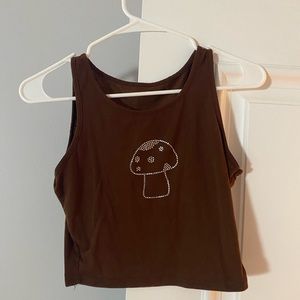 BROWN CROP TOP WITH MUSHROOM SEQUIN